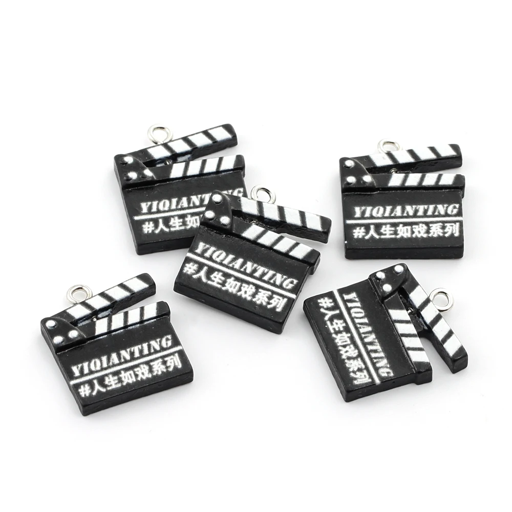 10pcs Mini Film Clapperboard Pendants Movie Shooting Clap-stick Resin Charms for DIY Jewlery Making Supplies Keychain Findings