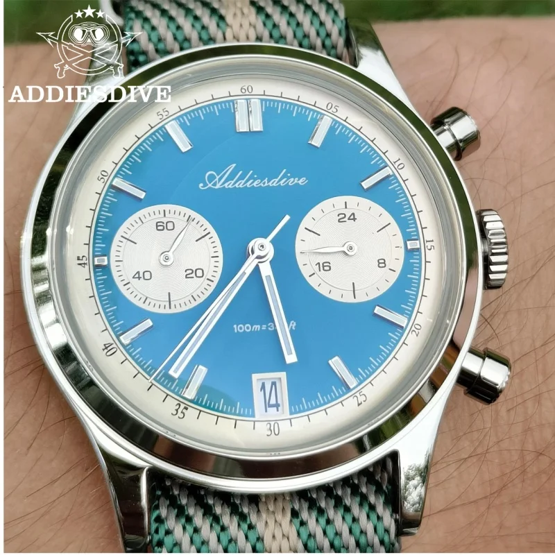 Addiesdive AD2095 ساعة كرونوغراف للرجال BGW9 مضيئة للغاية 10Bar مقاومة للماء مرآة فقاعية زجاجية VK64 ساعة يد كوارتز فولاذية #4