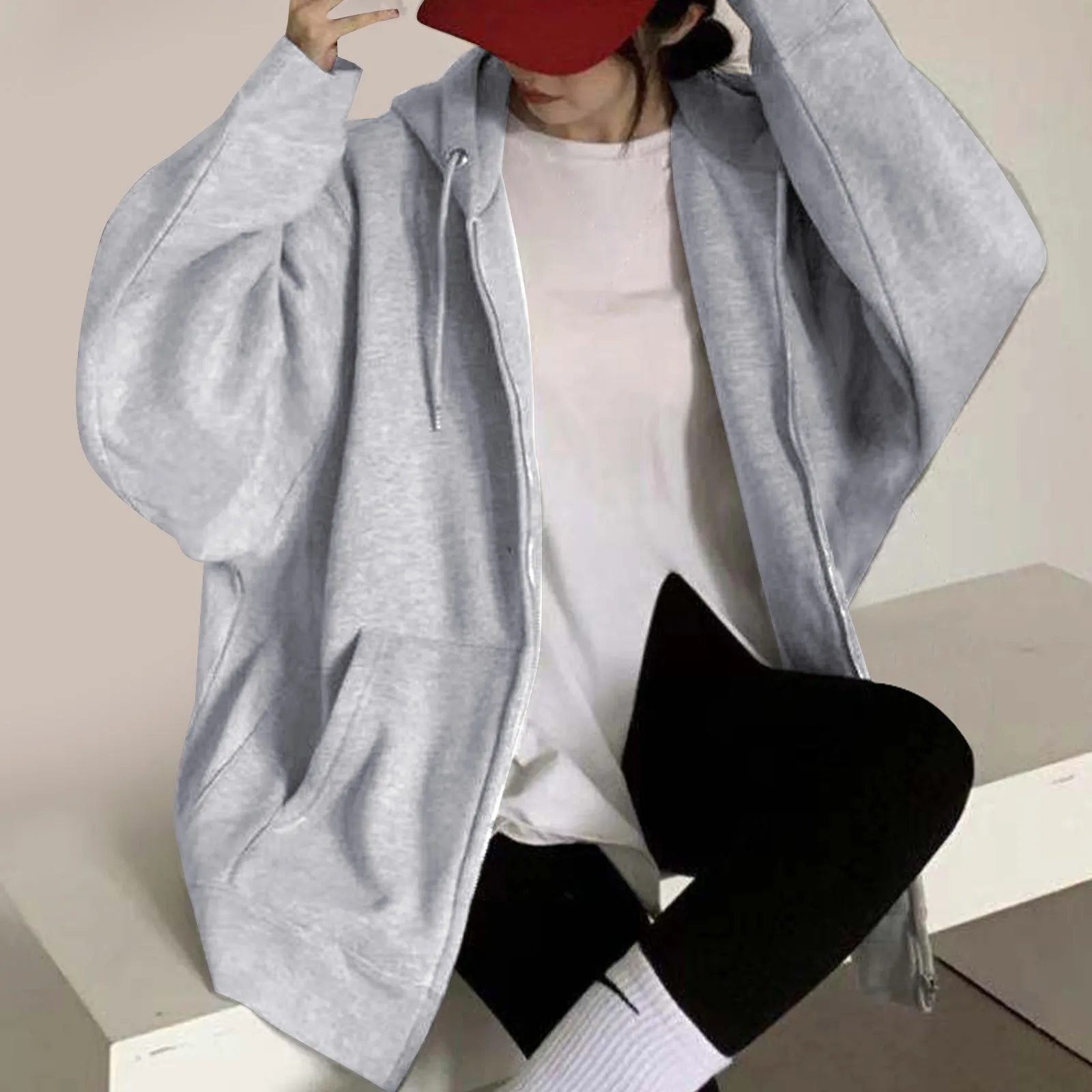 Sudaderas góticas con capucha y cremallera para mujer, chaqueta Retro Harajuku de Hip Hop, sudaderas holgadas de gran tamaño Y2k