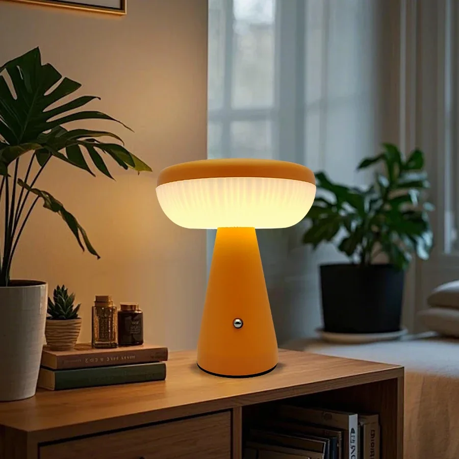 Style Retro Mushroom LED Table Lamp 3colors Touch Dimmer Rechargeable Bedside Light Bar Restaurant Bedroom Decoration Lighting
