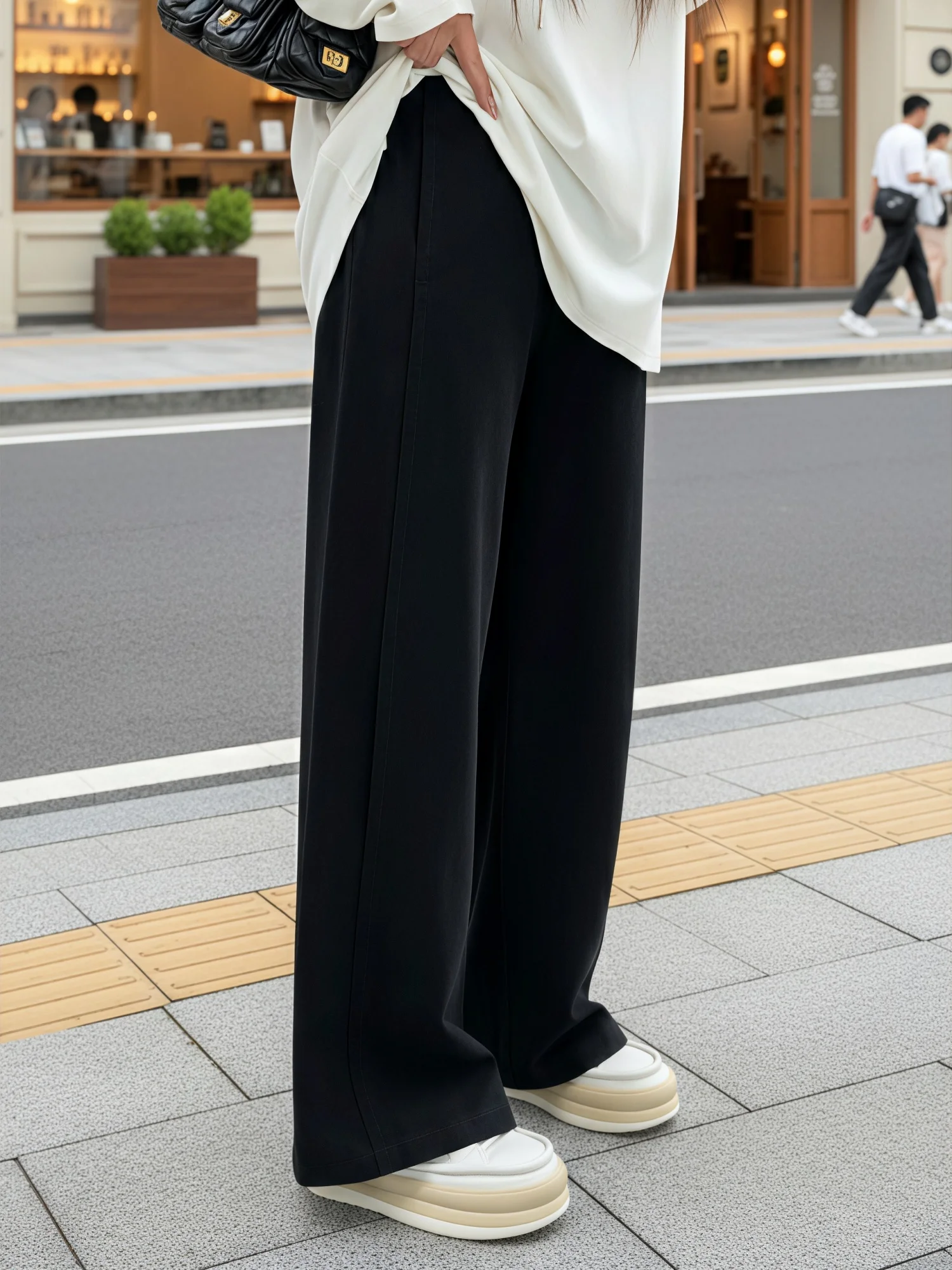 

Slimming Straight Leg Casual Floor-Length Wide Leg Jeans Draping Effect High Waist Cotton Spring Commute Style plus Size Wome...