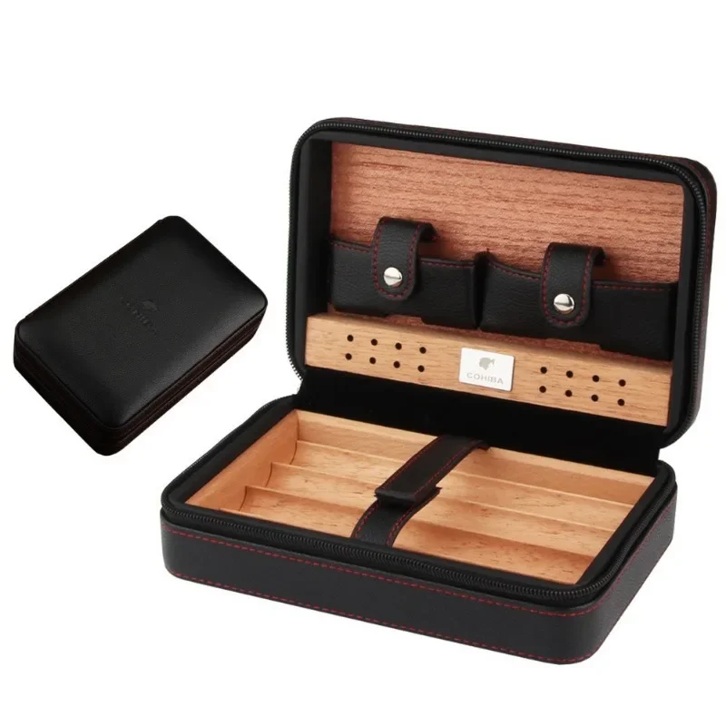 

Cigar Humidor Box Portable Travel Leather Cigar Case Storage 4 Cigars Box Accessories (Without Cigar)