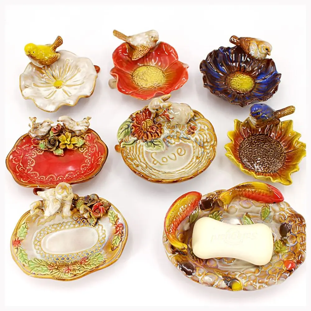

Ceramic Soap Dish Holder Cute Animals Multi-use Decorative Trinket Dish Multi-style Vintage Storage Plate Organizer Home Decor