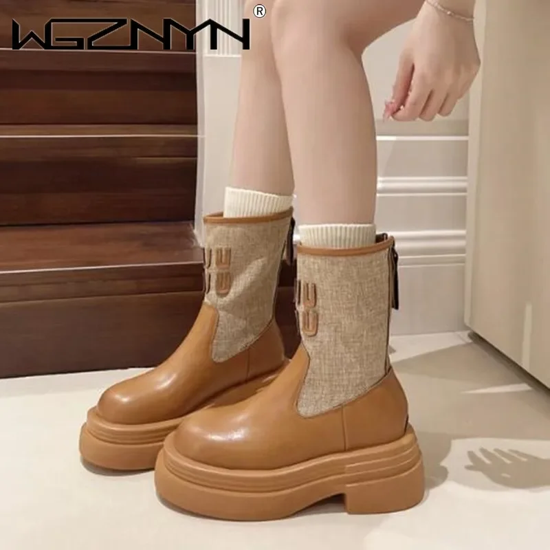 High Quality Thick Bottom Matching Color Round Head Waterproof Table Fashion All Comfortable Non-slip Breathable Women's Boots