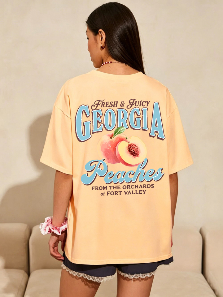  Women T-Shirt Cotton Summer Fresh Juicy Georgia Peaches Prints Short Sleeve Tees O-Neck Soft Oversized Tops Basic Woman Clothes 
