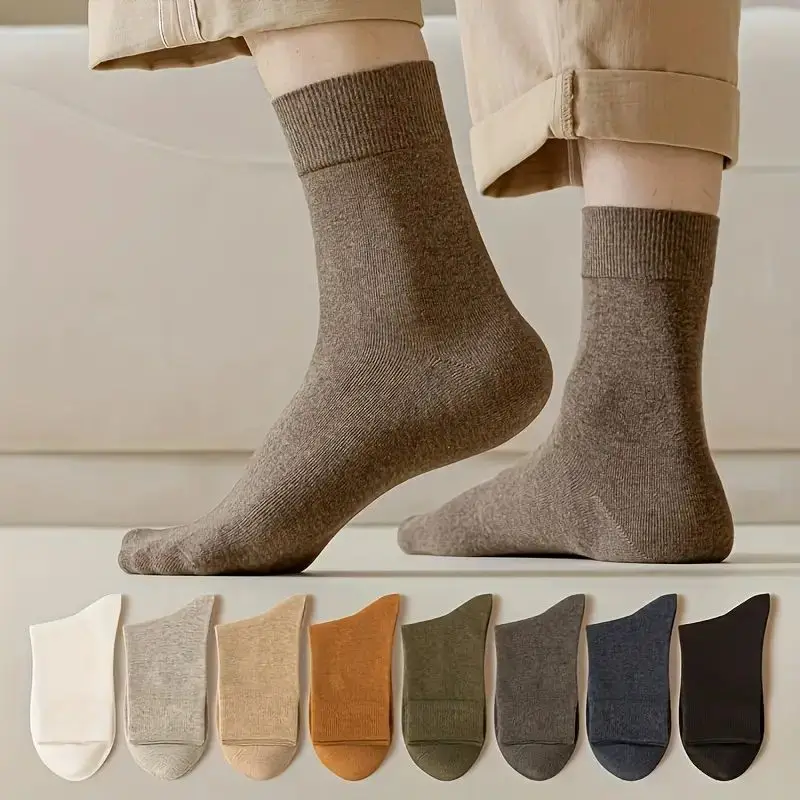 

INRIVUS 6 Pairs Of Men's Mid-calf Solid Cotton Socks, Winter Autumn And Winter Solid Color Casual Comfortable