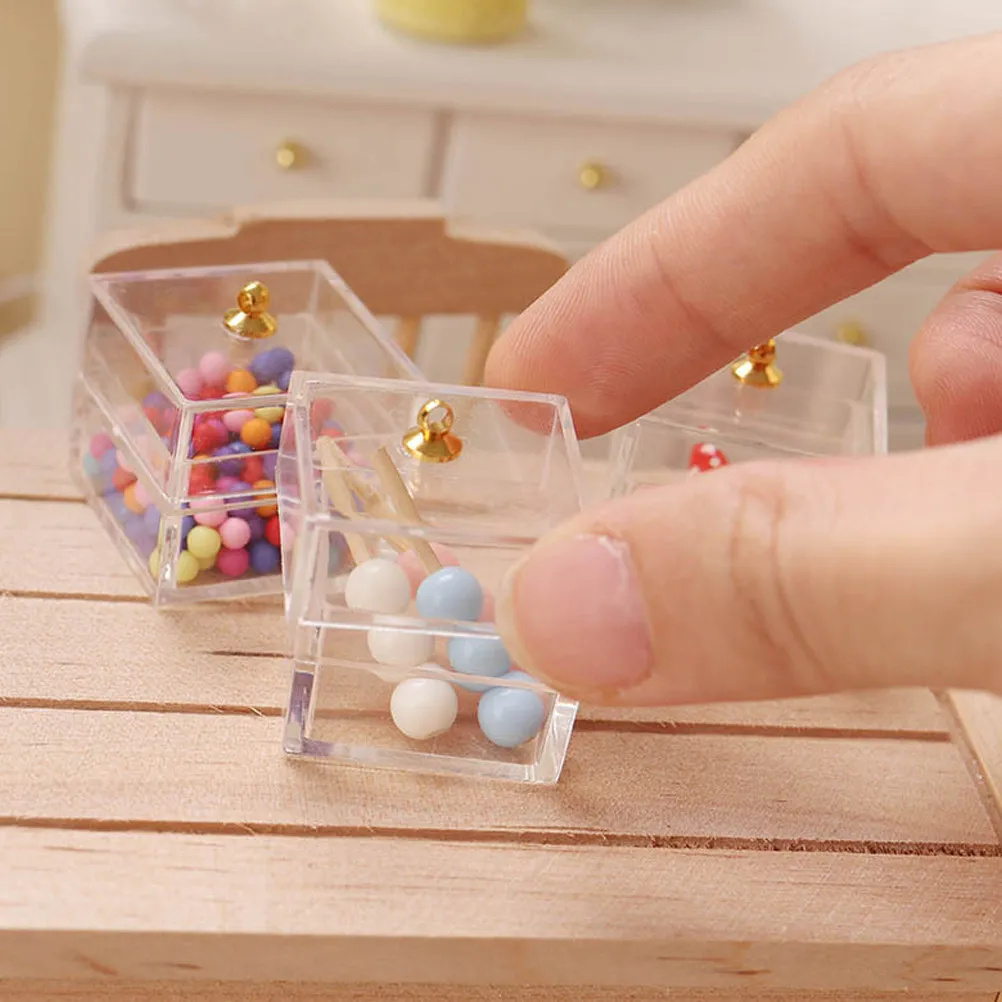 

6Pcs 1:12 Scale Miniature Plastic Storage Box for Dollhouse Kitchen Bedroom Living Room Decor Mini Clear Container Props