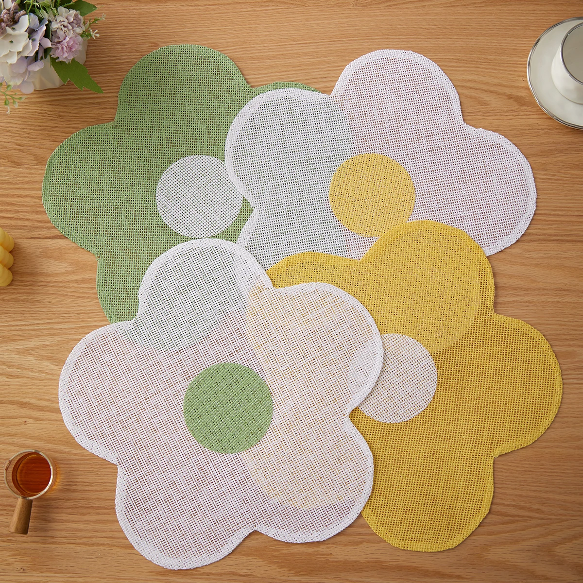 4 Stück Blumen-Papier-Tischsets, bunte Tischsets, Partydekorationen, Sommer-Tischsets für den Esstisch zu Hause