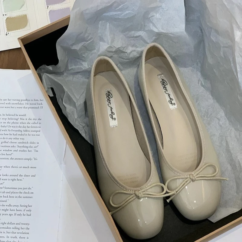 أحذية نسائية مسطحة بفيونكة عصرية للربيع والخريف طراز جديد أحذية فردية بفتحة ضحلة فرنسية كلاسيكية للنساء. #2