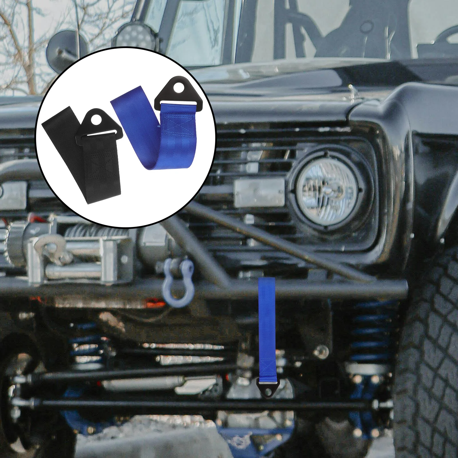 

2pcs Car Head Streamer Non-mark Smooth Black Blue Decorative Towing Hook Bumper Ring Accessories Exterior Decoration