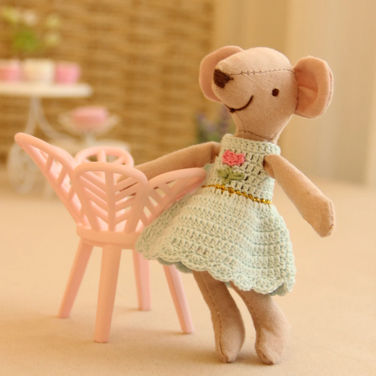 ألعاب مسرح فأرة 13 سم مع فستان كروشيه مصنوع يدويًا مناسب لزينة بيت الدمى Bjd Ob11