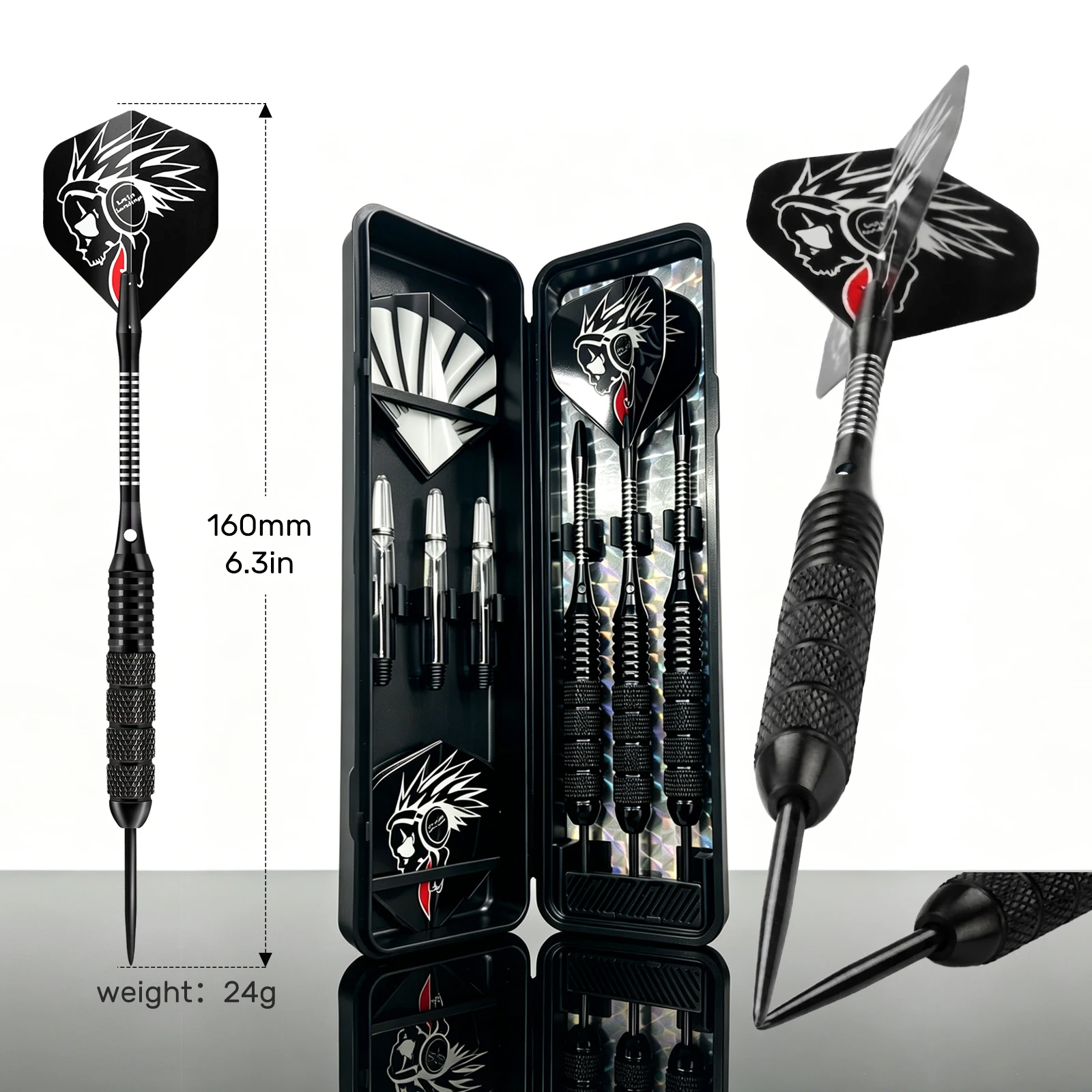Huanqu 24g Professional Hard Dart Set, Black Non-Slip Dart Shafts, 2Ba Universal Darts, with Spare Dart Shafts and Pet Dart Wing Storage Box, Suitable for Dart Training, Competitive Games, Home Entertainment, and Bar Games view 3