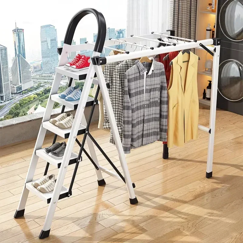 Household Goods Clothes Rack Ladder Household Folding Telescopic Dual-purpose Multifunctional Herringbone Ladder Landing Light.
