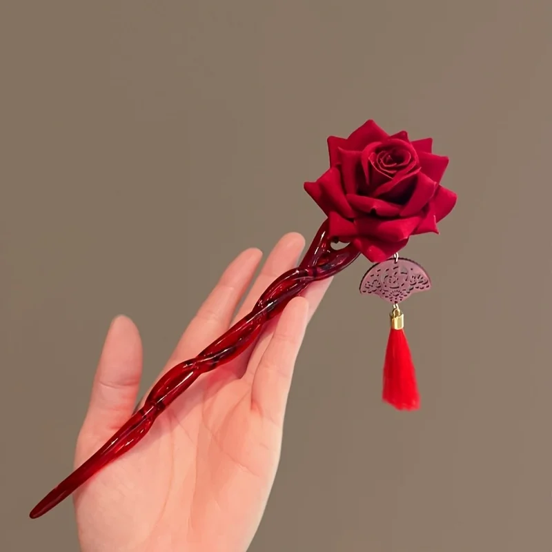 

Burgundy Rose Hair Clips-vintage Elegant Handmade Hairpins-Chinese Cheongsam Accessories-elegant Hair Headdress-Valentine's Day Birthday Gift