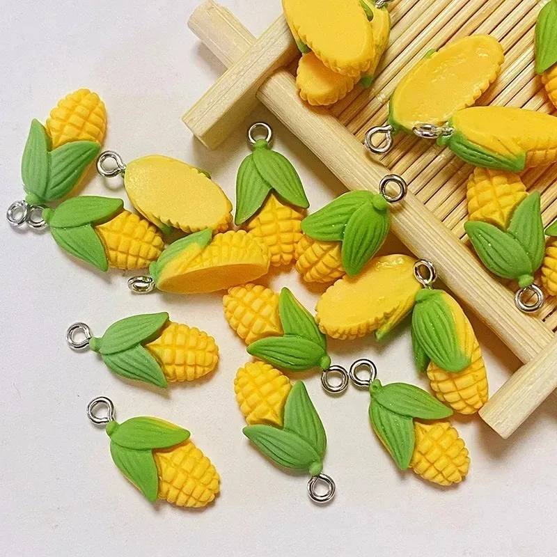 20 Breloques en résine amusantes en forme de mini maïs et légumes, pendentifs alimentaires artificiels, fournitures de bricolage pour boucles d'oreilles, bracelets et bijoux