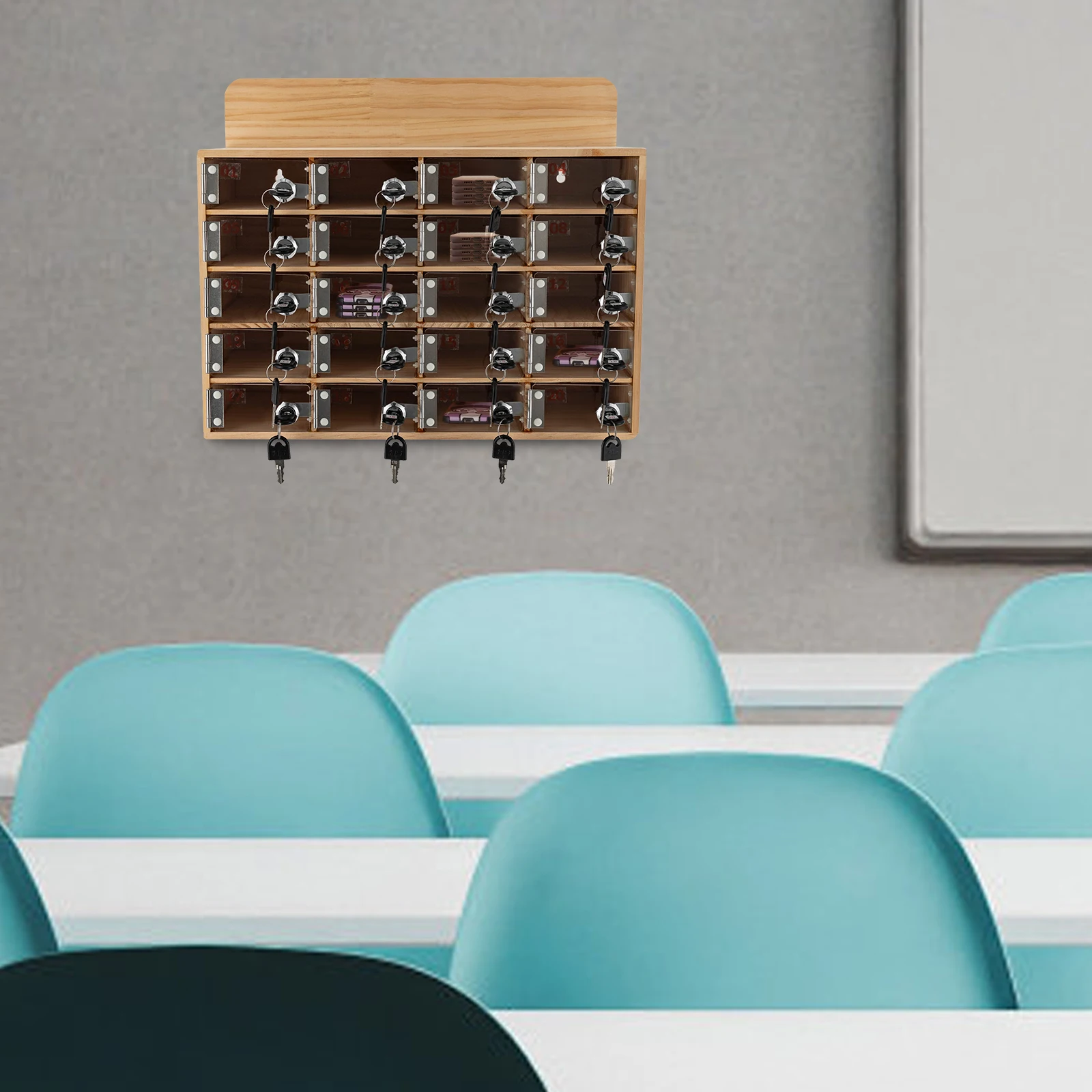 

20 3.94*7.08*1.97-inch Slots Large Capacity Wood Cell Phone Storage Cabinet with 20 Set Keys for Offices, Conference Rooms
