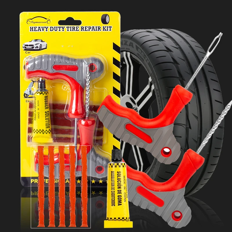 Car Bike Truck Motorcycle Tire Repair Kit Studding Tool Set Tubeless Tyre Puncture Plug Patch Strip Glue Garage Tool Accessories