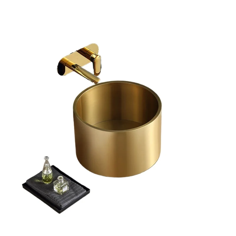 

Gold light luxury stainless steel table basin deepens anti-splash water hand washing single basin