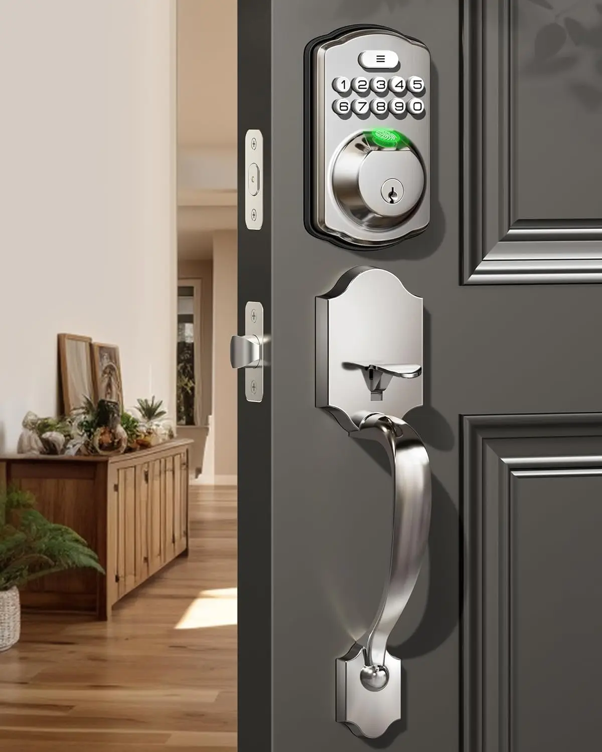

Fingerprint Door Lock Set, Keyless Entry Door Lock, Front Door Handle Set, Electronic Keypad Deadbolt with Lever Handle, 2 Keys