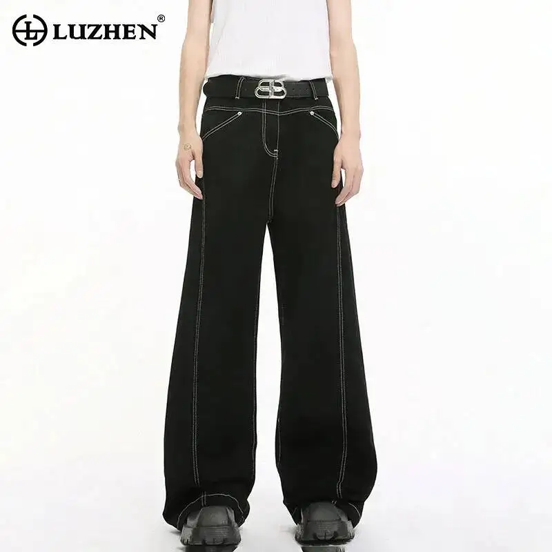 LUZHEN Simplicity Men's New Casual | Spring American Bright Line Jeans Chic Versatile Designer Vintage Male Cowboy Pants JY8122