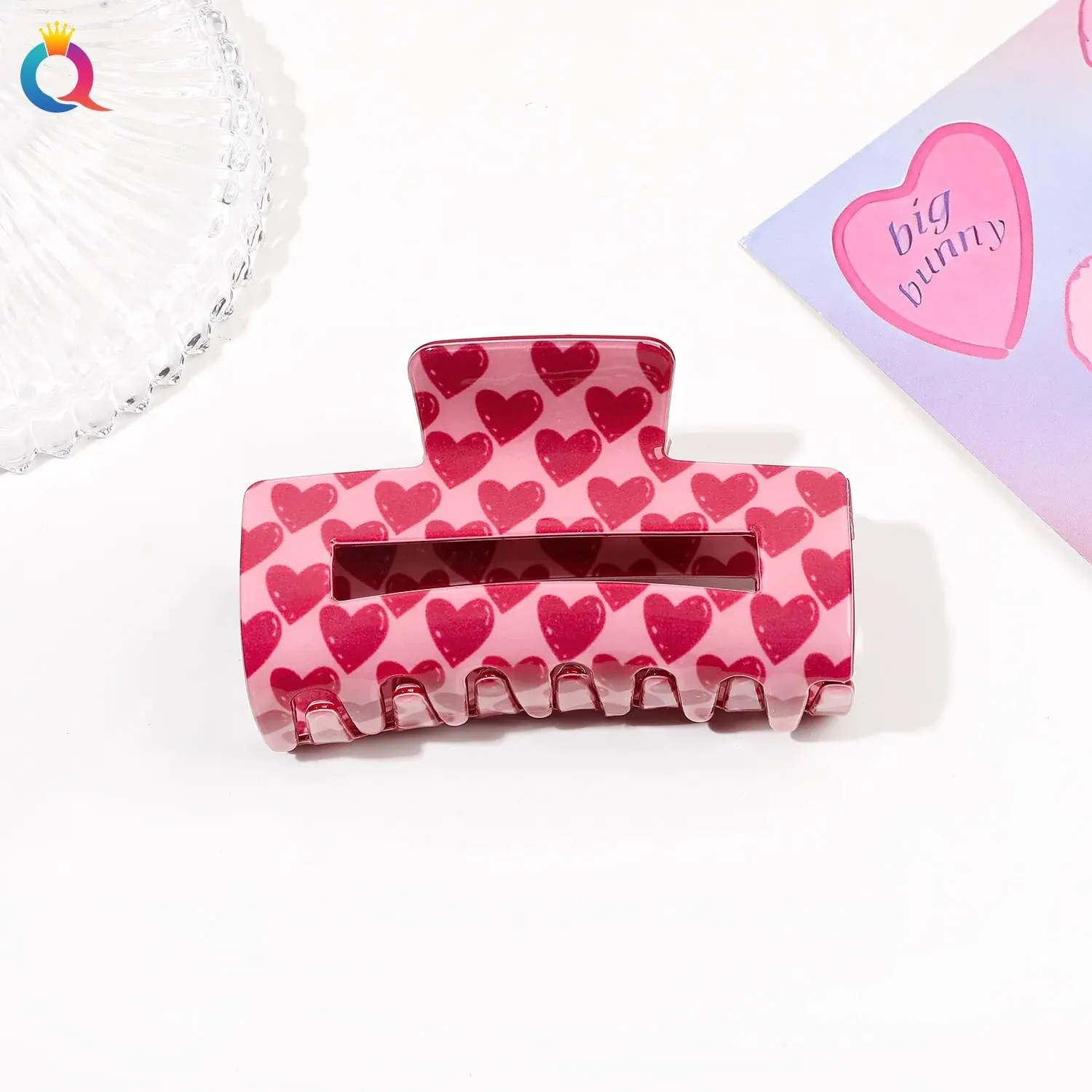 Valentine\'s Day Hair Bands Pink Colors Love Hair Clips Fabric Wide Edge Headband Female Grab Clip Shark Clip