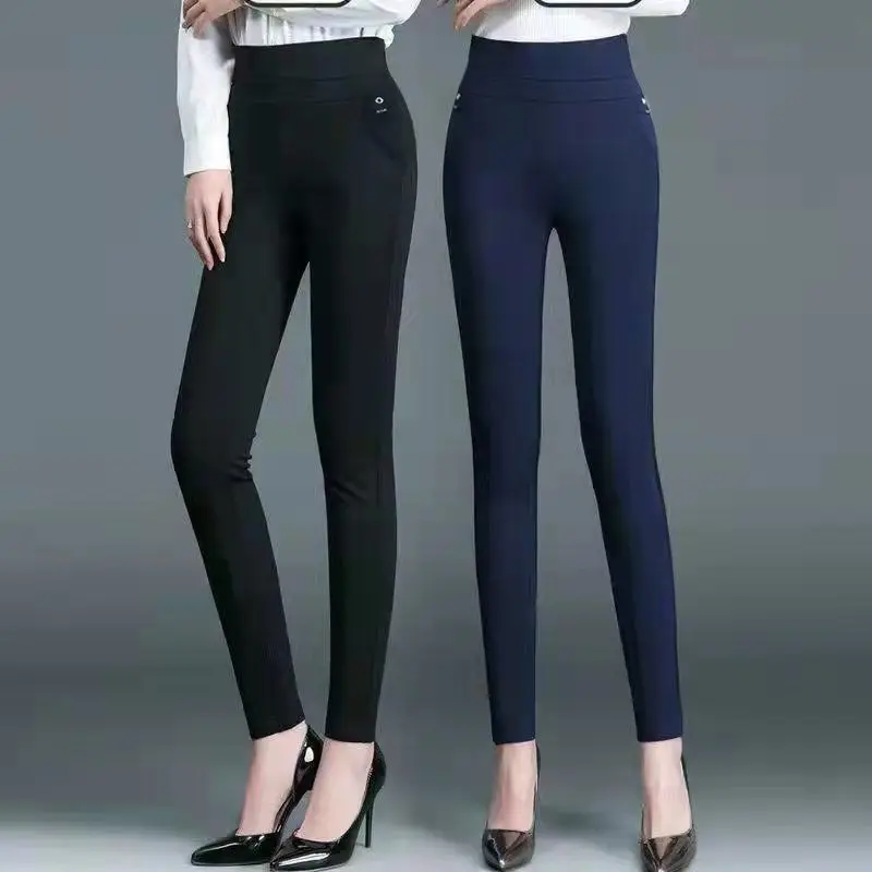 Office Lady Korean Fashion Straight Pants Female Elastic Band High Waist Solid Big Size 5XL Women Autumn Elegant Trousers 2023