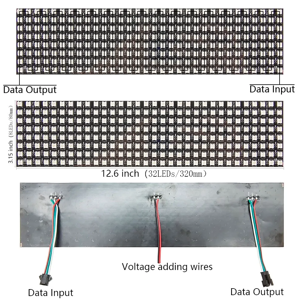 Panneau Matrix LED WS2812, 8x32, 16x16, WS2812B, Numérique, Flexible, Adressable, Intelligent, Technologie RVB, Écran Pixel 5V