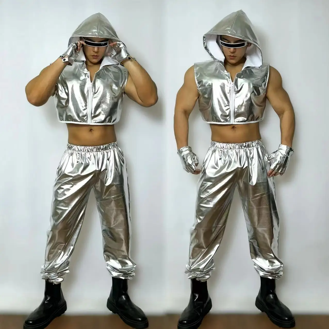 New Silver Hip Hop Jazz Dance Sports Suits Nightclub Bar GOGO Ds Costumes Stage Show Party Theme Dance Outfits