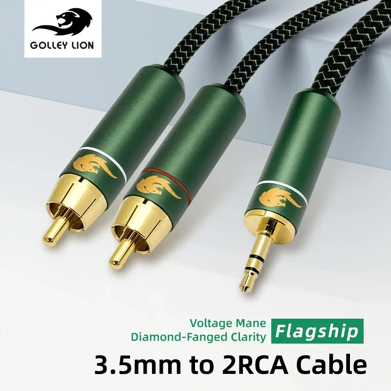 GOLLEY LION 3.5mm To 2 RCA Audio Cable, Silver-Plated Copper, Hi-Fi Stereo Sound for Home Theater/Car Audio