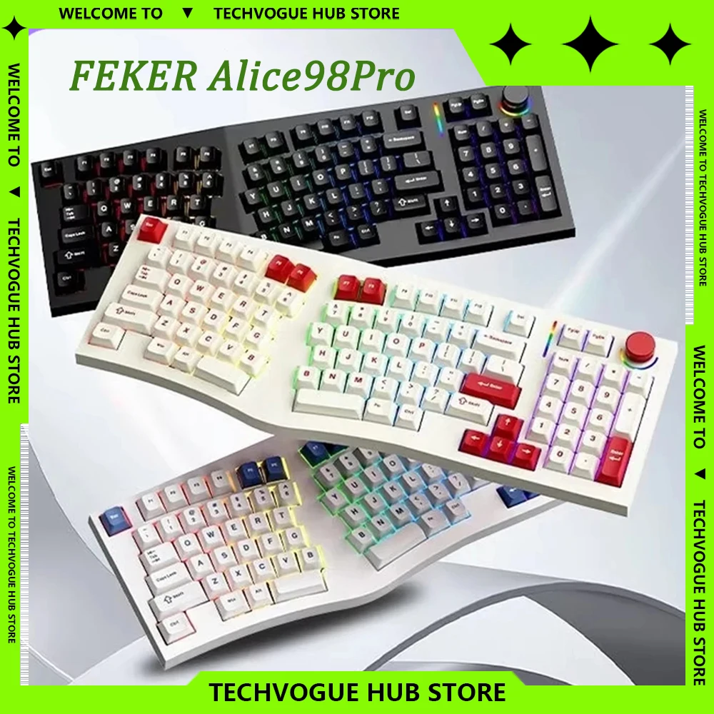 New FEKER Alice98Pro Alice RGB 3Mode Hot-Swap Wireless Wired Keyboards Mechanical Keyboard Customized PC Gamer Accessories Gifts