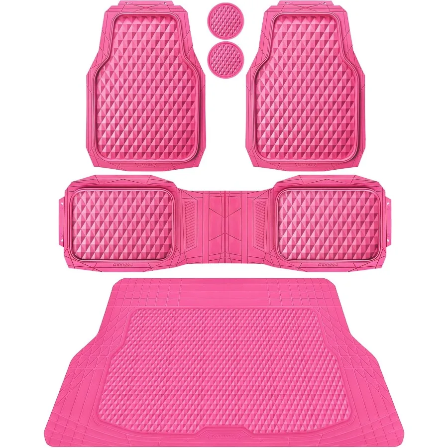 

Heavy Duty Rubber Hot Pink Car Floor Mats Cargo Liners Deep Dish AllWeather Trunk Mats Durable AntiSlip 3D Rhombus Waterproof T