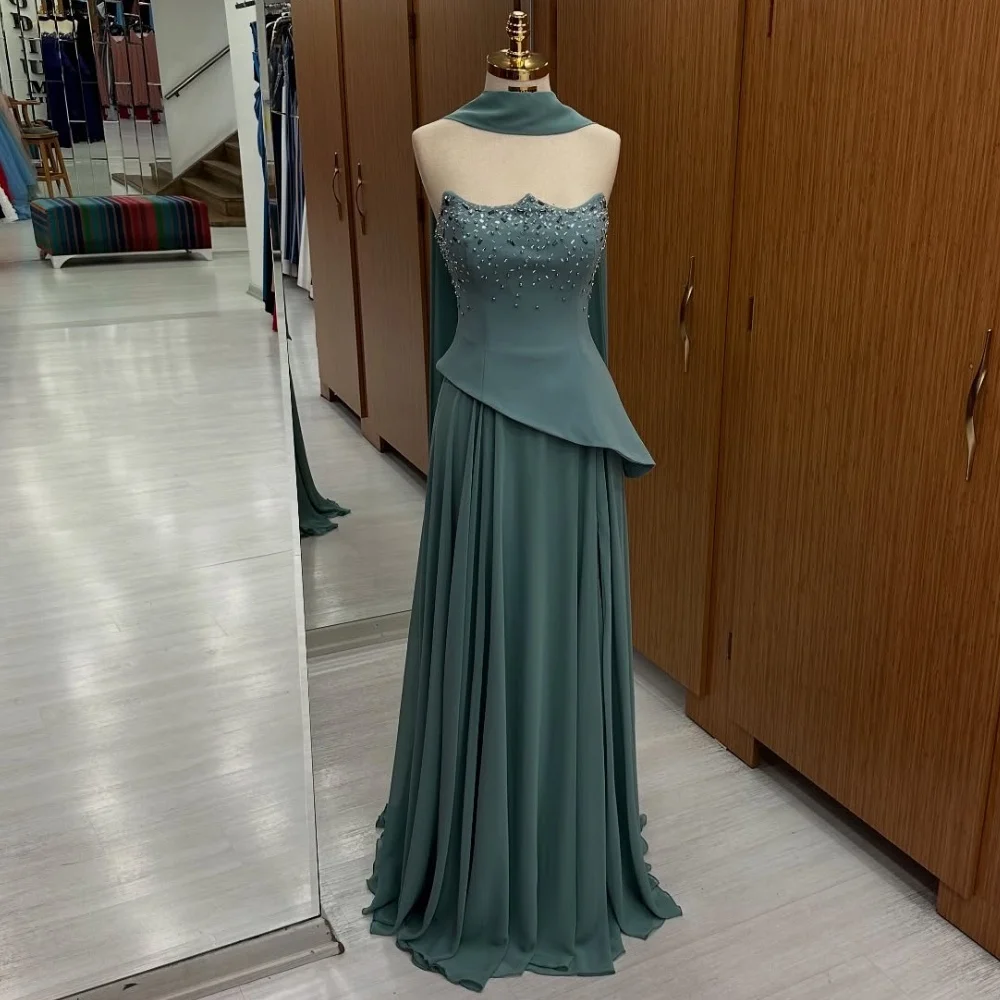 Personalizado de alta qualidade chiffon plissado lantejoulas a linha sem alças vestidos longos sob medida ocasião celebridade elegante pastrol