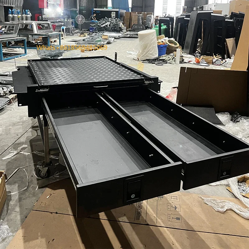 Metal Univeal Factory Customized Aluminum Pickup Truck Bed Storage Drawe System Double Drawe With Sliding Cargo Tray