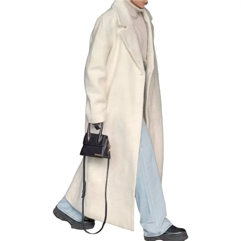 

CYL-Female Fashion Notched Lapel Single Breasted Open Front Maxi Long Trench Coat Overcoat With Pockets