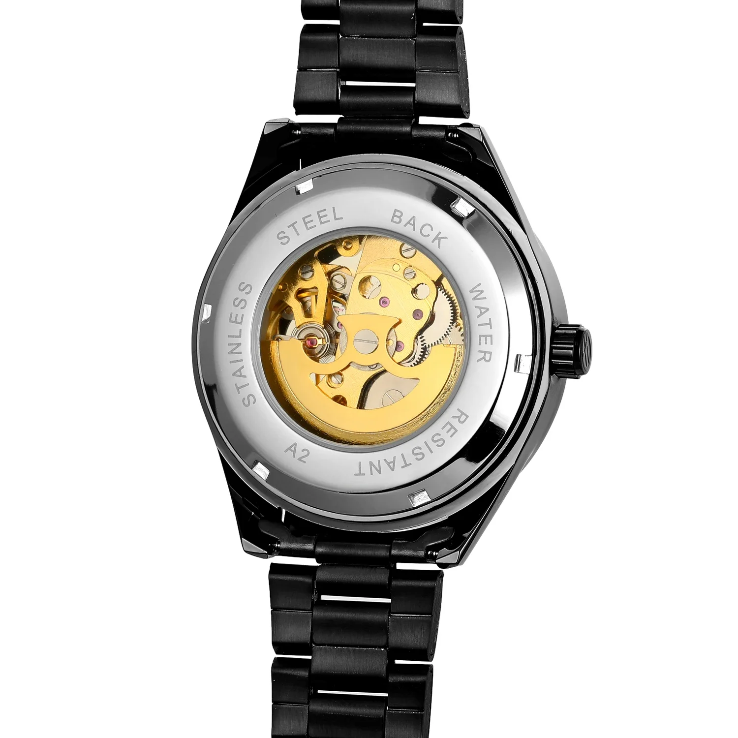 FORSINING Black mechanical watch hollow double nail scale mechanical watch leisure style single ring steel strap wrist watch