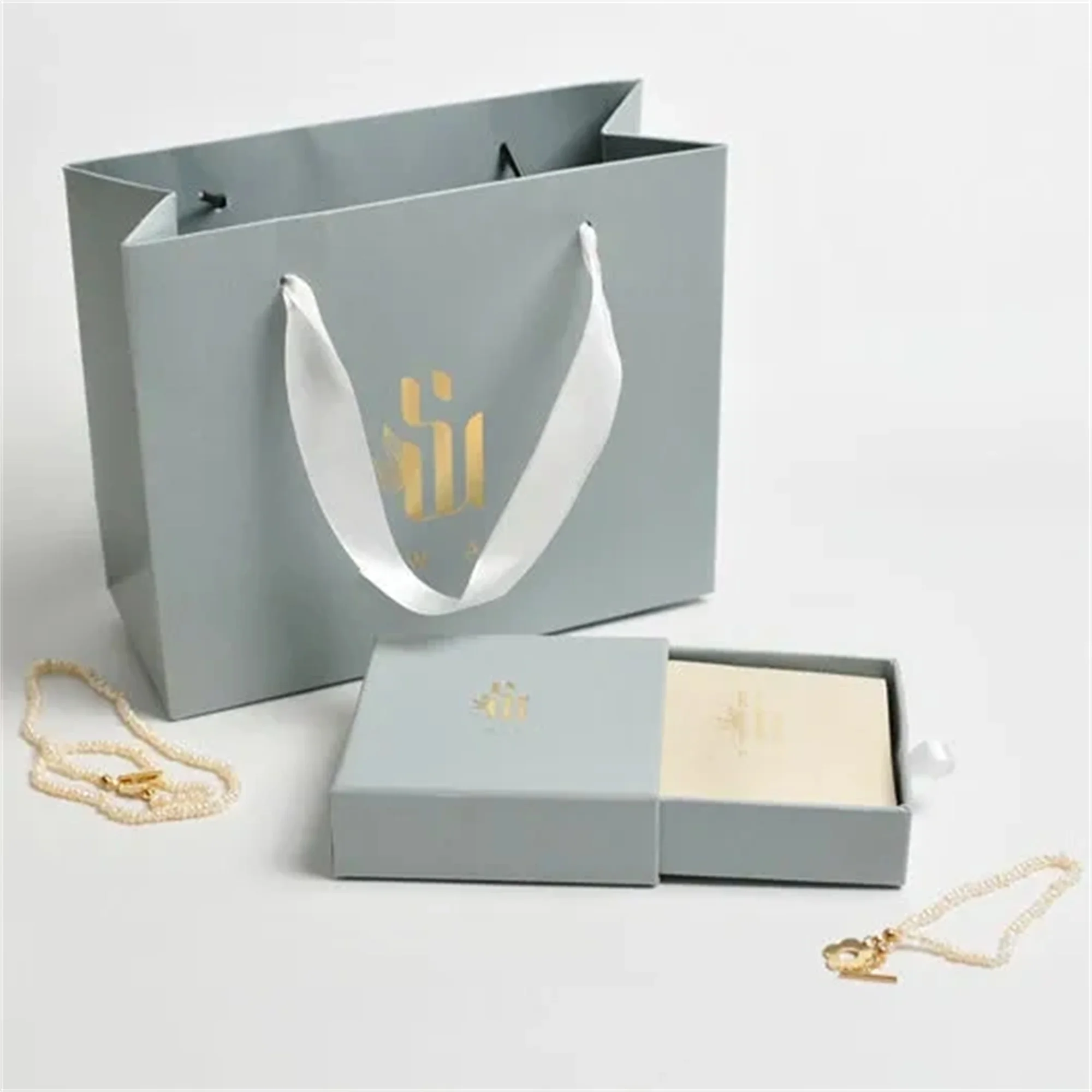 

Custom Logo Jewelry Package Set Necklace Jewelry Box Microfiber Pouch Cardboard Bag