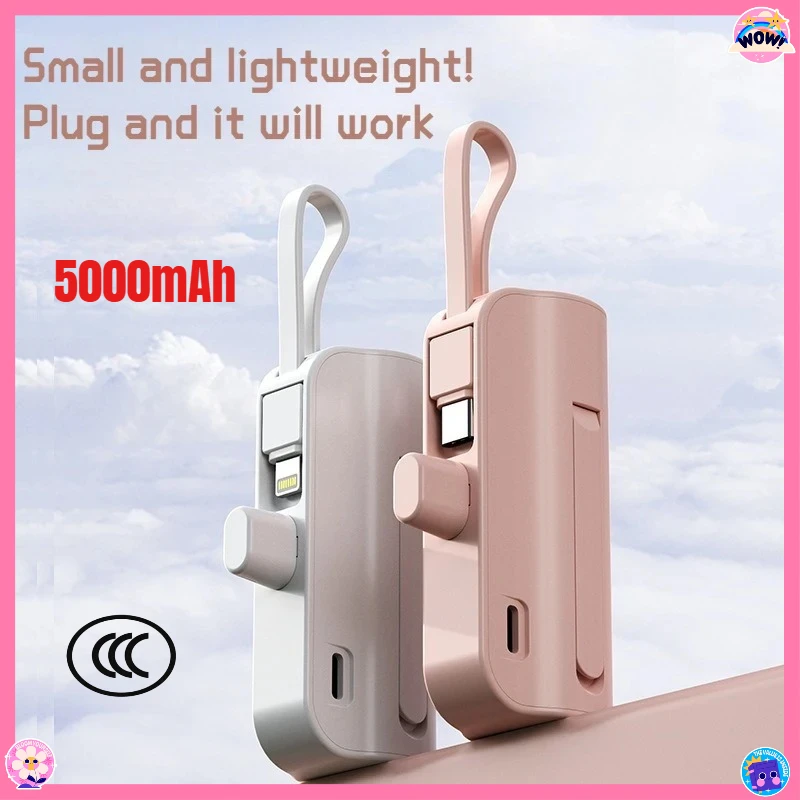

Mini Capsule Pocket Built-in Line Power Bank 5000mAh Small and Compact Mobile Power Source for Xiaomi Apple Huawei