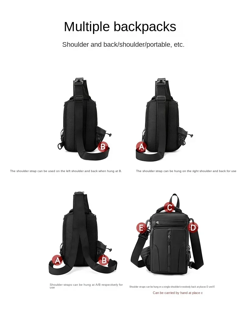 Men's Fashion Crossbody Bag Multi Way Backpack Men's One Shoulder Bag Waterproof Chest Bag Portable USB Charging Chest Bag