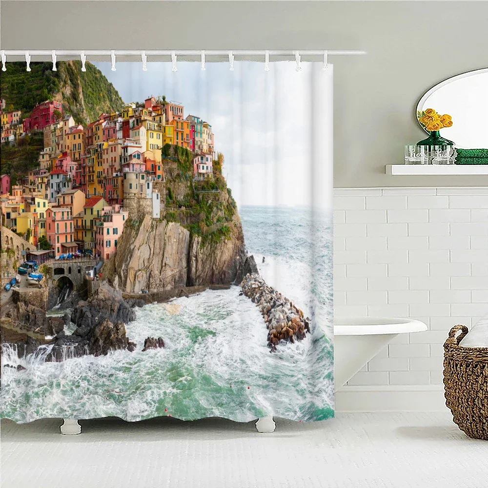 Sea Ocean Coastal Scenery Bath Curtain Waterproof Fabric Shower Curtain Seaside landscape Bathtub Screen for Bathroom Home Decor