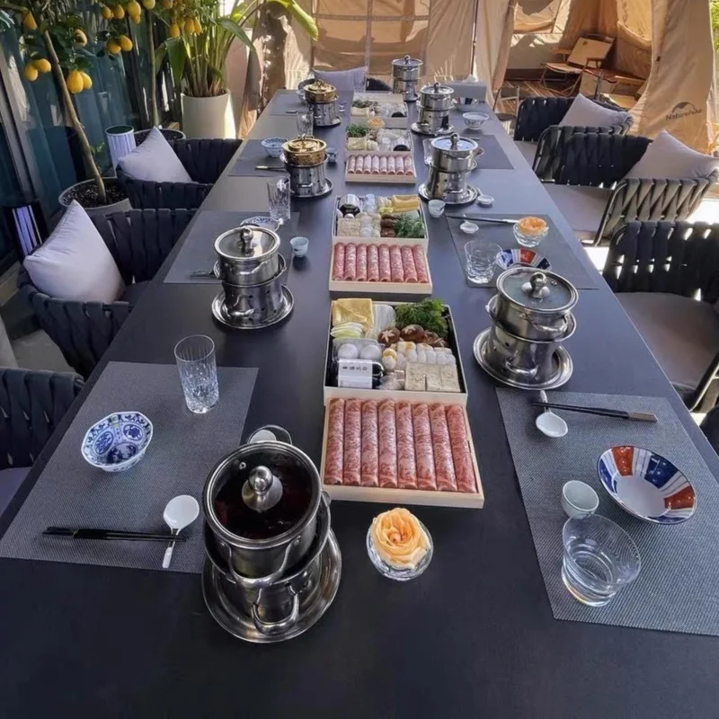 Outdoor Garden Table and Chair Villa Garden Outdoor Leisure High-end Furniture Outdoor Tea Table Rattan Slate