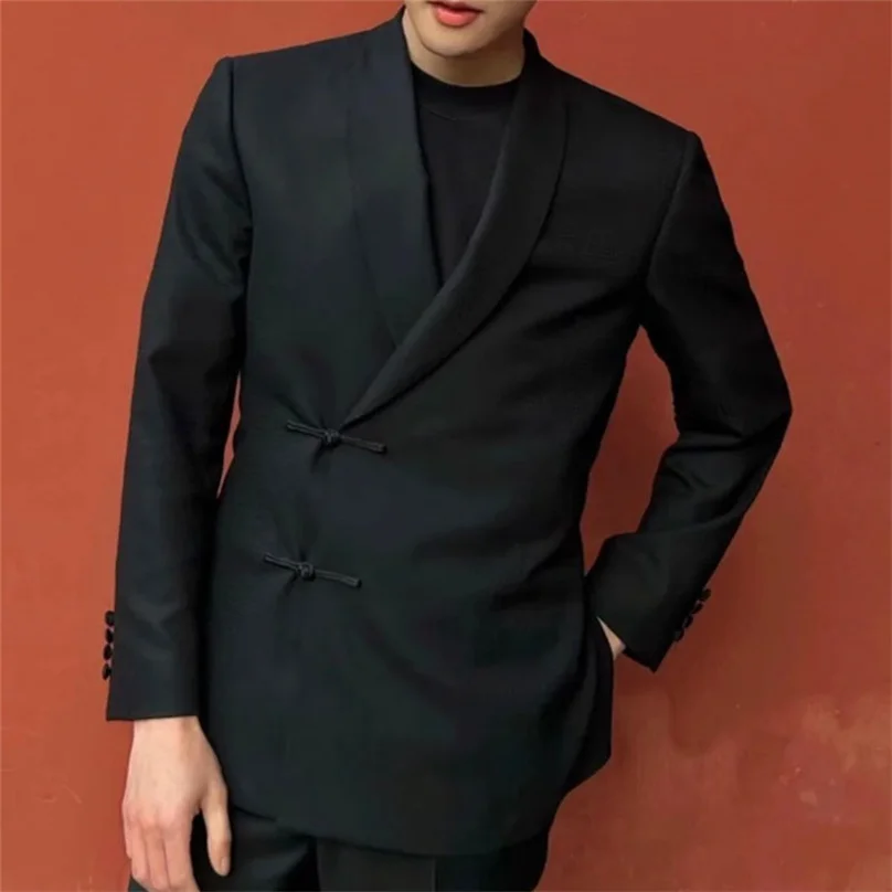 Men's Chinese style casual cross-button suit slim cut jacket Dress jacket solid color suit