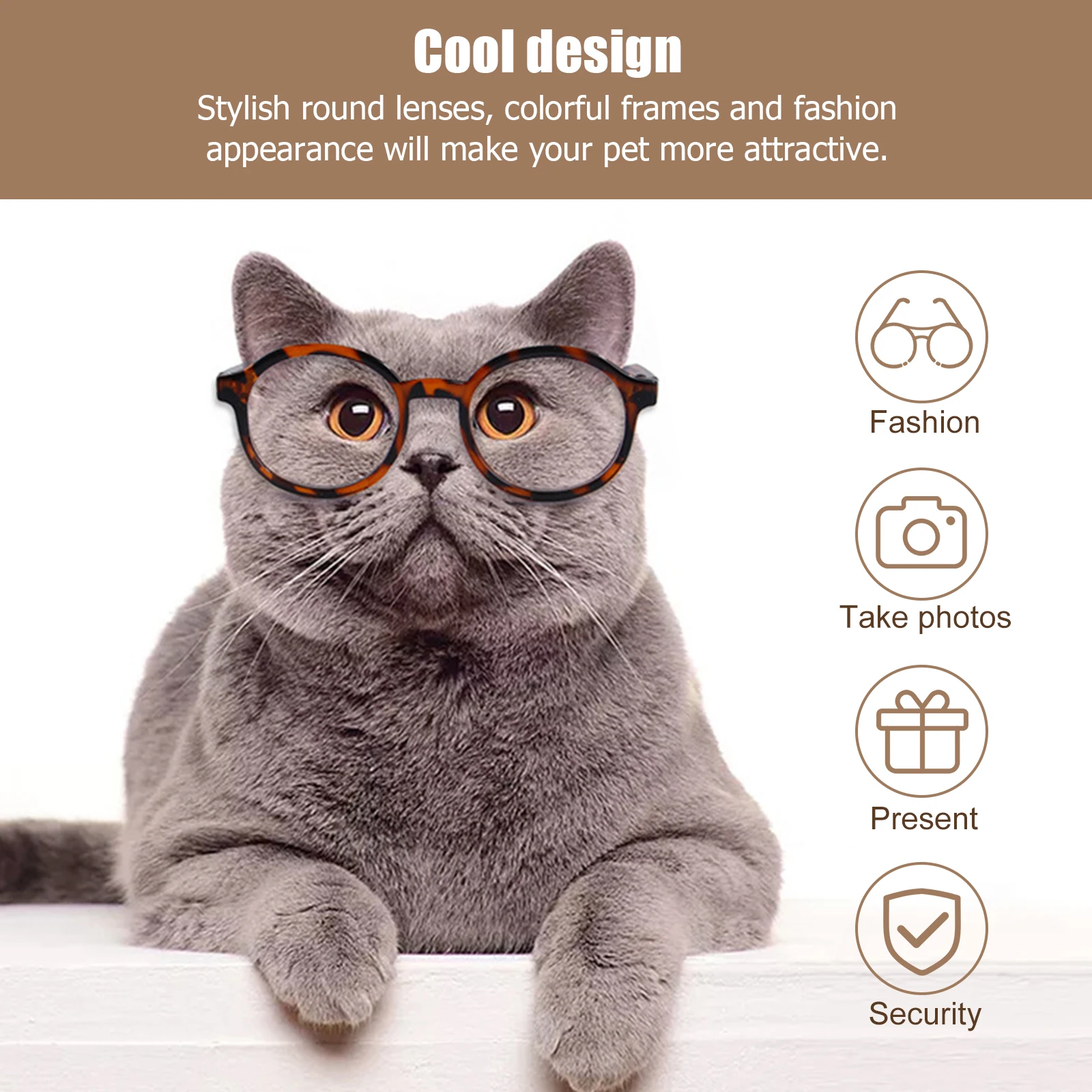 

4Pcs Plastic Transparent Cat Glasses Clear Dog Accessories Lightweight Durable Round Lenses Fashion Safe Environmental Daily