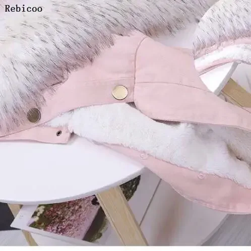 Parkas Women Short Hooded Kawaii Fur Collar Solid Single Breasted Parka Korean Warm Pockets Womens Trendy Leisure Cashmere Coat