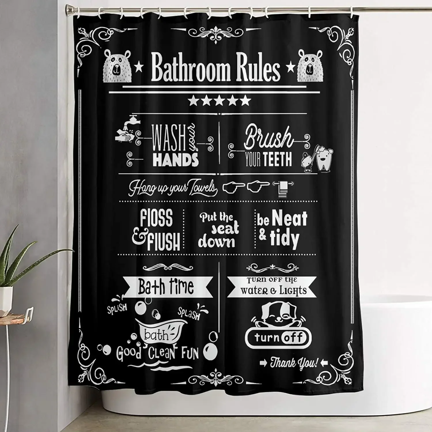 Rules Shower Curtain By Ho Me Lili Waterproof Quick Dry Quote With Hooks Premium Durable Bathroom Accessories For Bathtub Stall