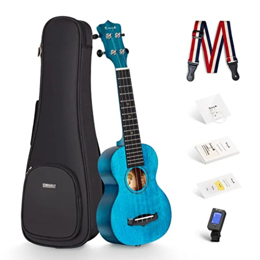 

Soprano Ukulele EUS-25D 21 Inch Solid Mahogany Top - Beginner Kit with Case Strap Strings Pick Tuner Polish Cloth - Professiona