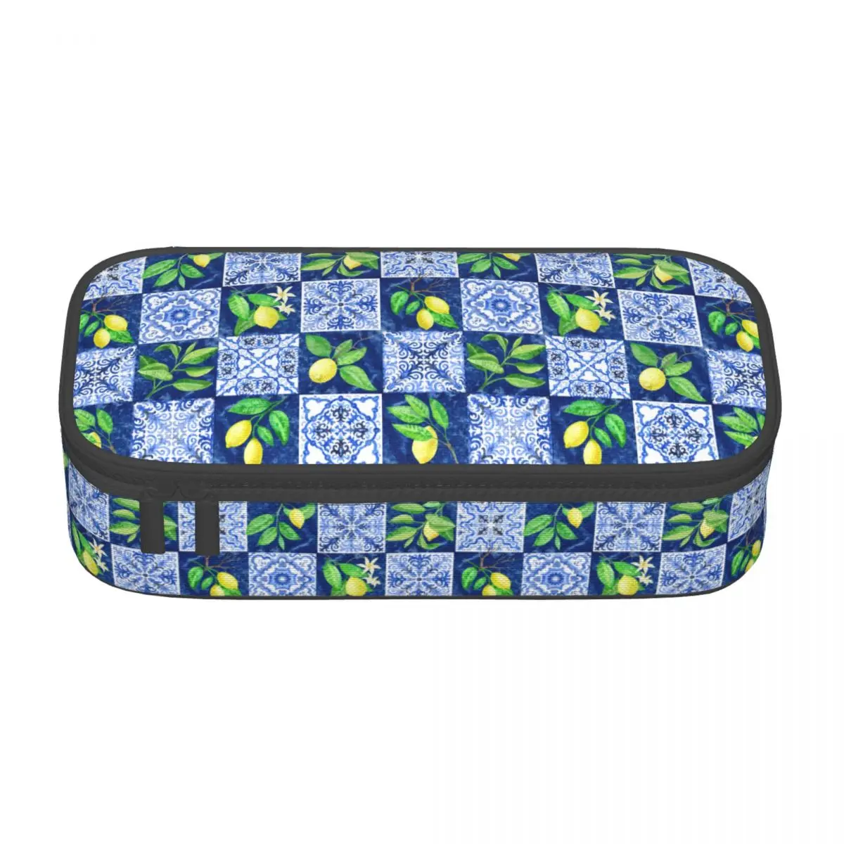 Custom Cute Mediterranean Tiles Summer Fruit Lemons Pencil Case for Girls Boys Large Storage Pen Box Bag School Supplies