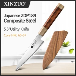 XINZUO 5.5'' Petty Knife Japanese ZDP-189 Power Steel Small Kitchen Knife, Perfect for Cutting Fruit Vegetables Utility Knife