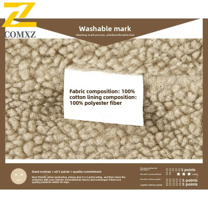 COMXZ 2025 الرجال سروال قصير شيربا مبطن سميكة عمال سترة الشتاء متعددة جيب فو الفراء طوق معطف دافئ خفيف الوزن