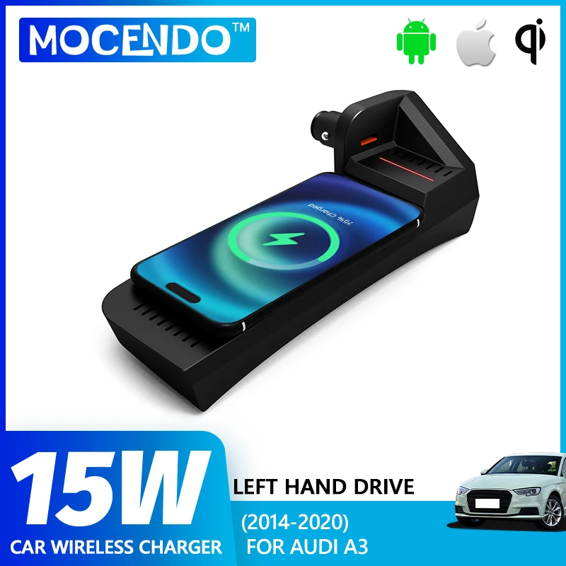 Car wireless charger for Audi A3 2014 2015-2020 phone holder fast charge mobile charging pad center console trim 15W Accessories