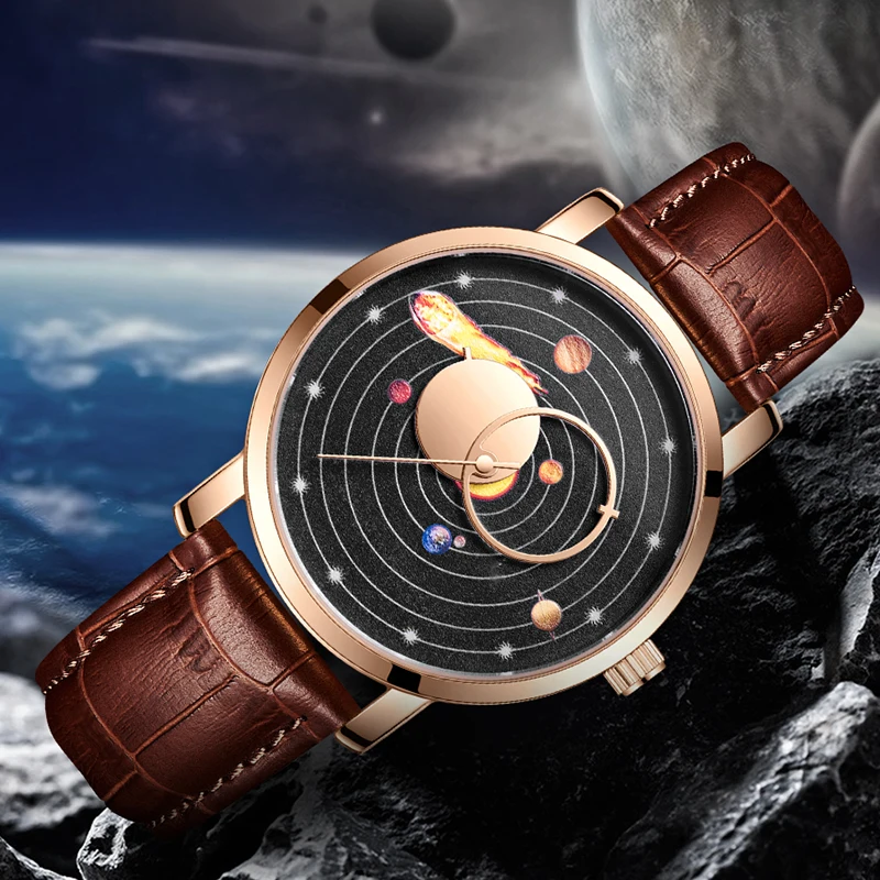 LIGE Fashion Man Watch Luxury Famous Brand Solar System Universe Leather Watch for Men Military Sports Quartz Relogio Masculino